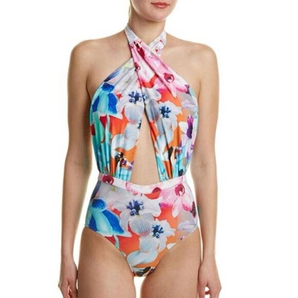 6 Shore Road by Pooja Multi Halter Tie One Piece Bathing Suit Swim XS Resort - Picture 7 of 7